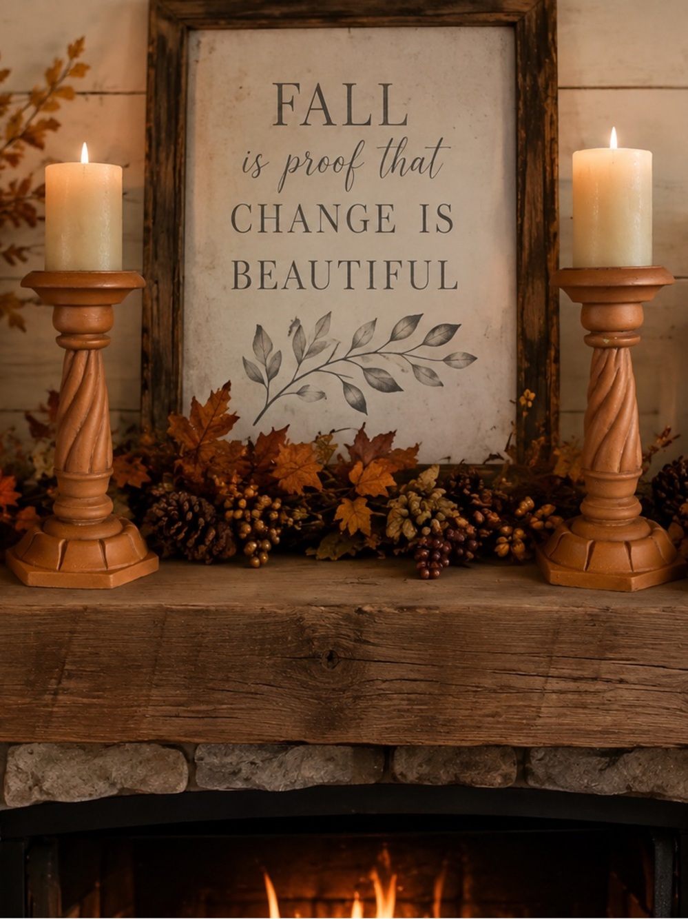 Set of two Wooden Twist Candle Holders- Aged and Distressed Orange Color